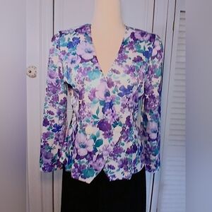Vintage Purple Floral Waist Button Closure Blouse Medium
